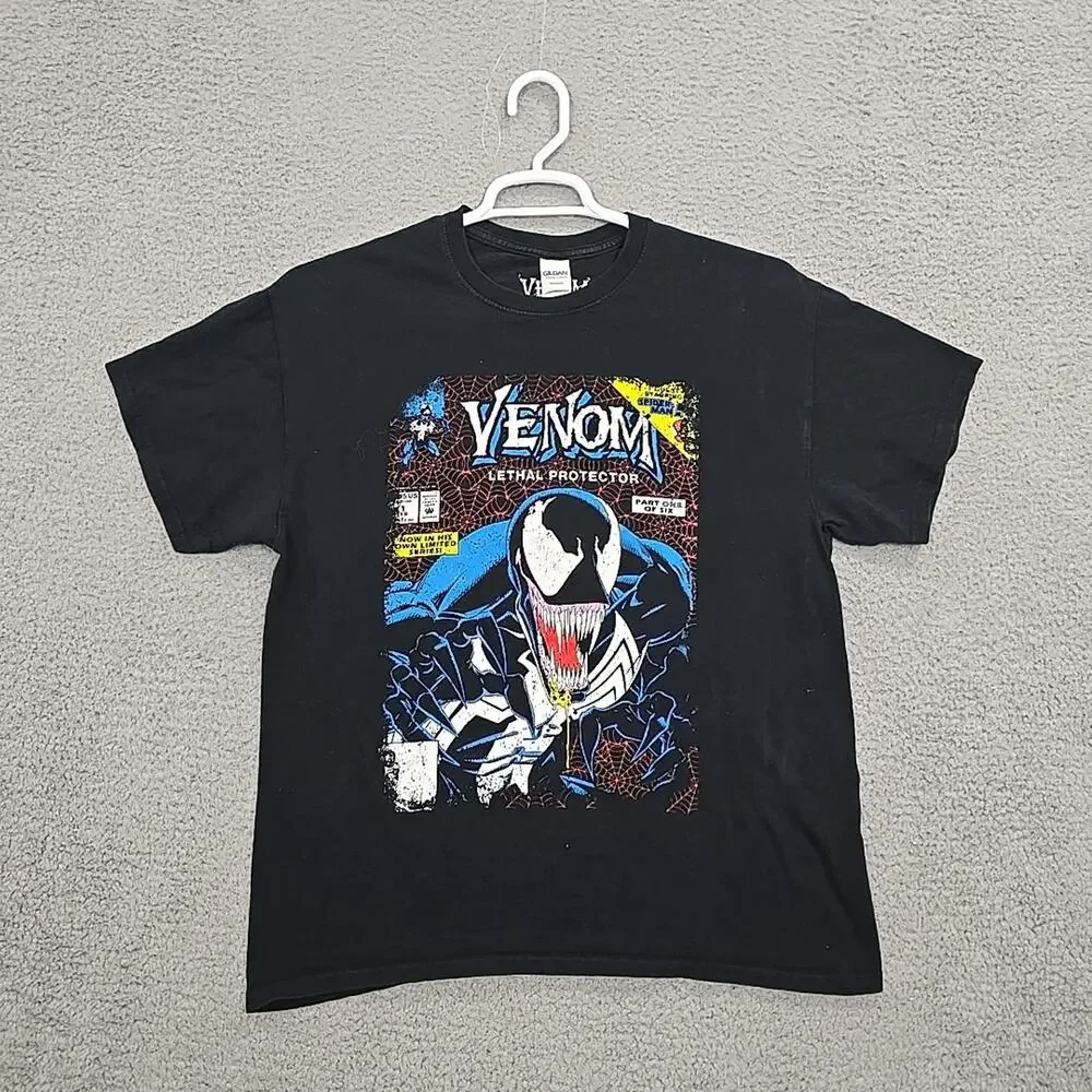 Spiderman Marvel Venom Shirt Mens Large Lethal Protector Comic Book Cover Black